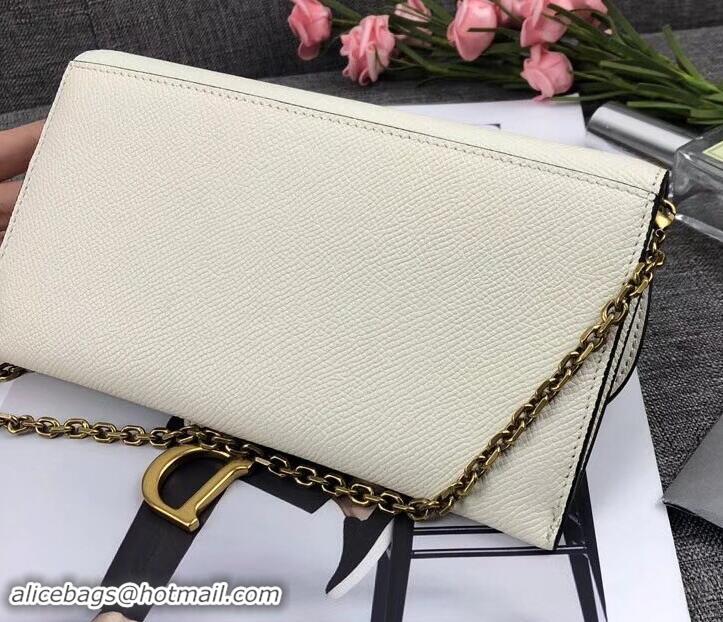 Fashion Dior Large Saddle Wallet on Chain Clutch in Grained Calfskin 500523 White 2019