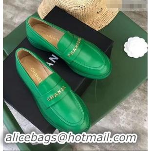 Faux Chanel X Pharrell Capsule Collection Calfskin Loafers G89757 Green 2019