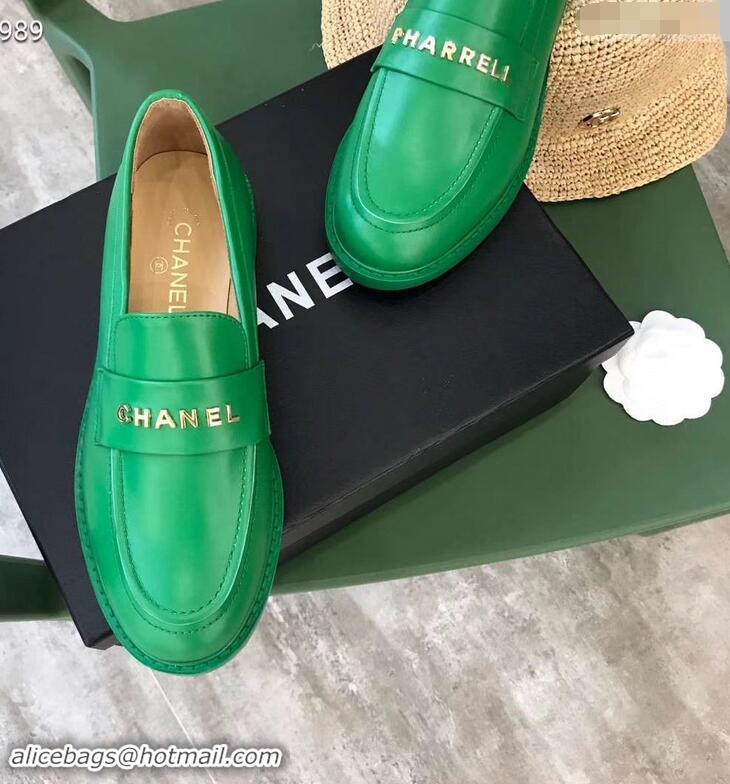 Faux Chanel X Pharrell Capsule Collection Calfskin Loafers G89757 Green 2019