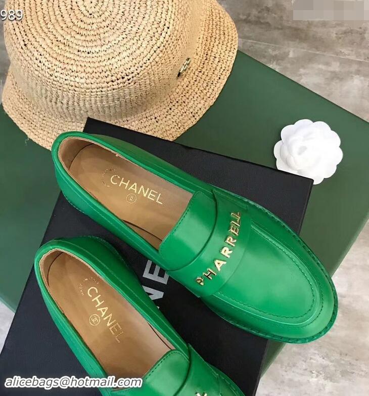 Faux Chanel X Pharrell Capsule Collection Calfskin Loafers G89757 Green 2019