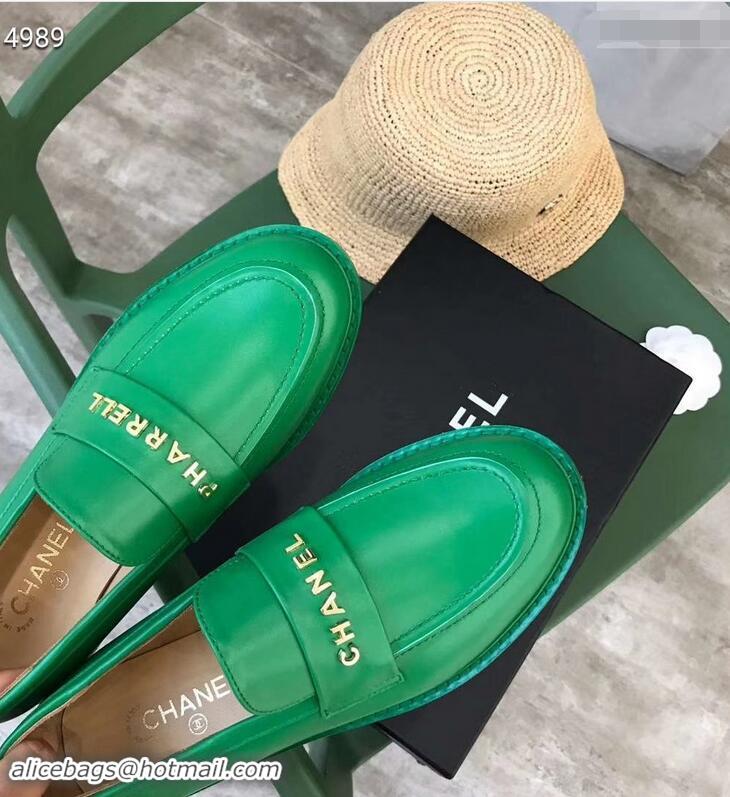 Faux Chanel X Pharrell Capsule Collection Calfskin Loafers G89757 Green 2019