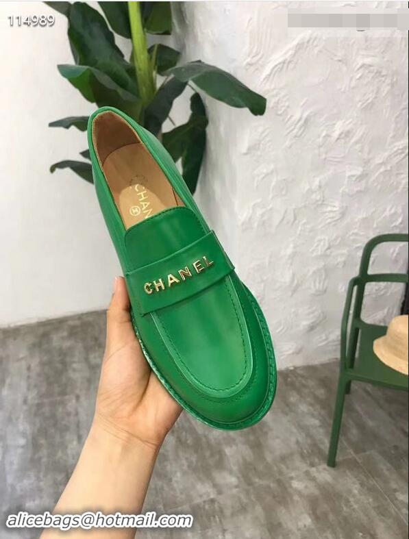 Faux Chanel X Pharrell Capsule Collection Calfskin Loafers G89757 Green 2019