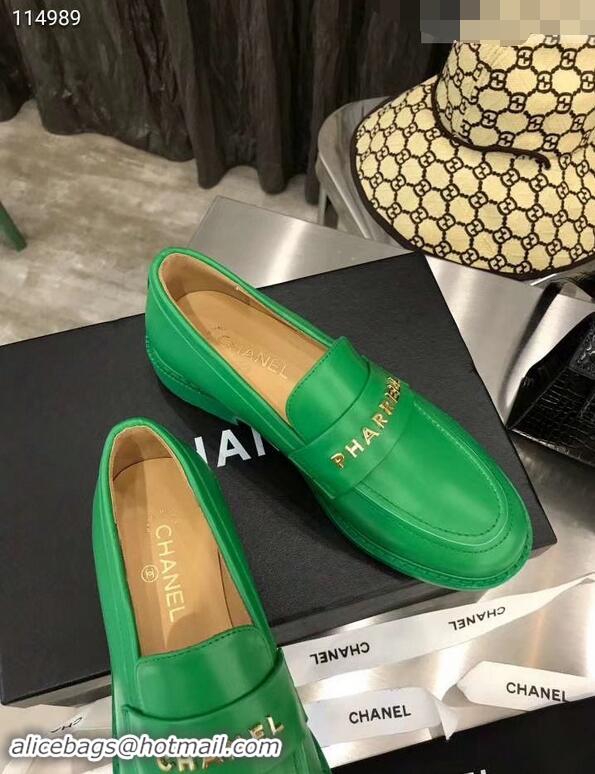 Faux Chanel X Pharrell Capsule Collection Calfskin Loafers G89757 Green 2019