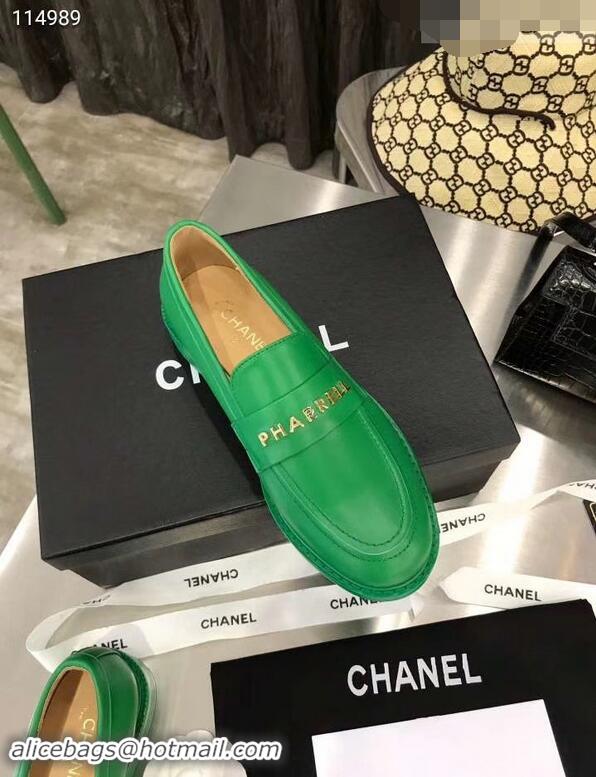 Faux Chanel X Pharrell Capsule Collection Calfskin Loafers G89757 Green 2019