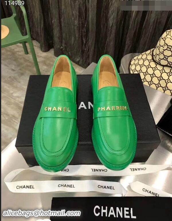 Faux Chanel X Pharrell Capsule Collection Calfskin Loafers G89757 Green 2019