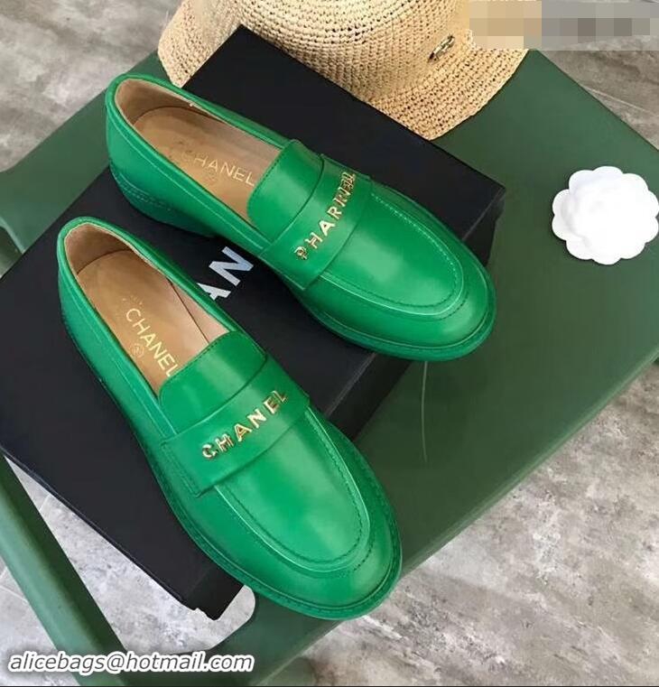 Faux Chanel X Pharrell Capsule Collection Calfskin Loafers G89757 Green 2019