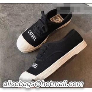 Reproduction Chanel Front Logo Canvas Sneakers G94301 Black 2019