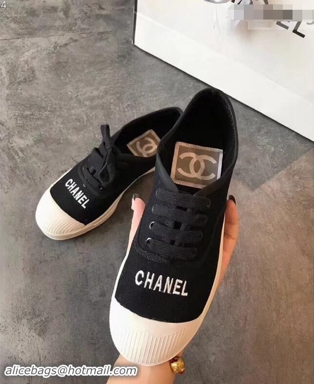 Reproduction Chanel Front Logo Canvas Sneakers G94301 Black 2019