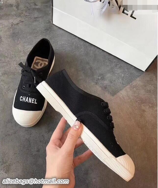 Reproduction Chanel Front Logo Canvas Sneakers G94301 Black 2019