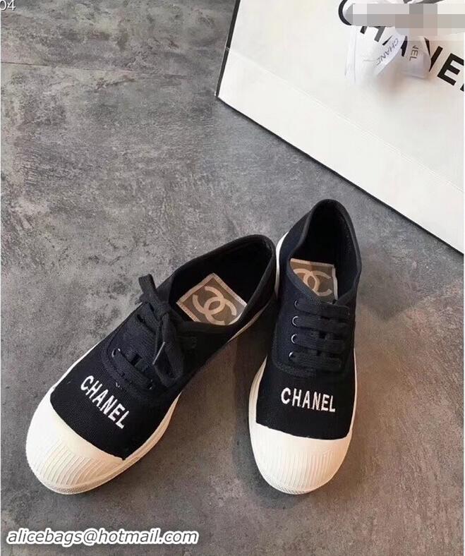 Reproduction Chanel Front Logo Canvas Sneakers G94301 Black 2019