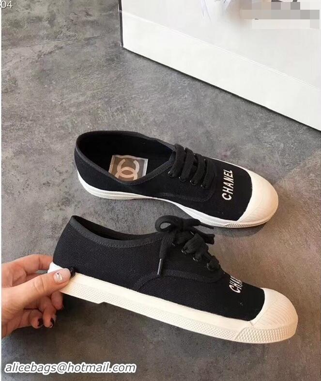 Reproduction Chanel Front Logo Canvas Sneakers G94301 Black 2019