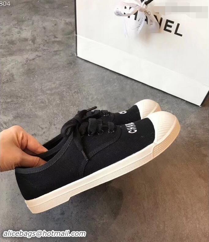 Reproduction Chanel Front Logo Canvas Sneakers G94301 Black 2019