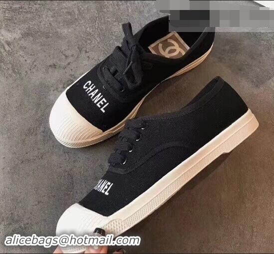 Reproduction Chanel Front Logo Canvas Sneakers G94301 Black 2019