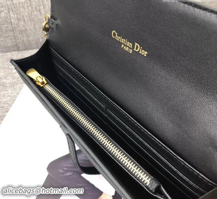 Good Looking Dior Large Saddle Wallet on Chain Clutch in Grained Calfskin 500523 Black 2019