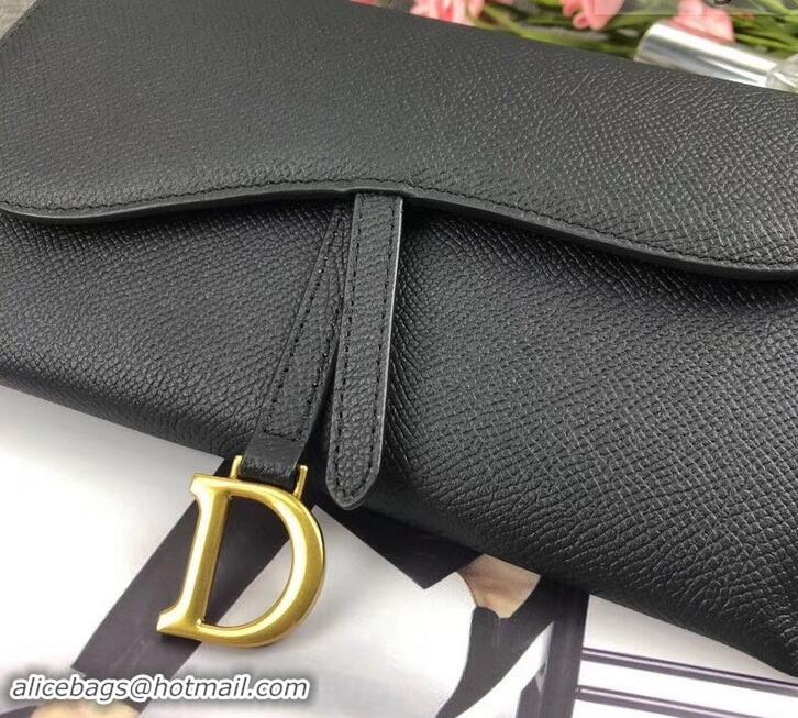 Good Looking Dior Large Saddle Wallet on Chain Clutch in Grained Calfskin 500523 Black 2019