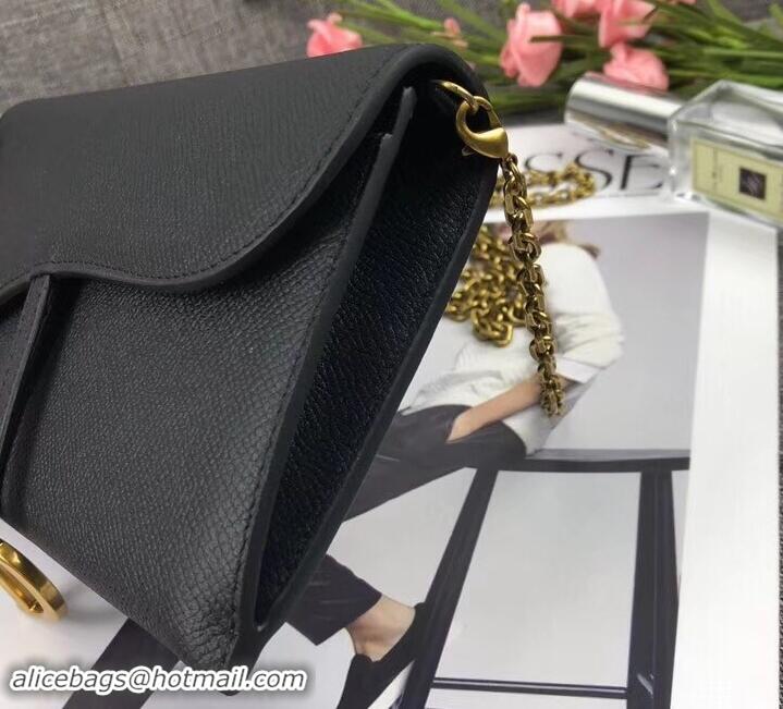 Good Looking Dior Large Saddle Wallet on Chain Clutch in Grained Calfskin 500523 Black 2019