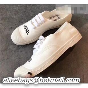 Duplicate Chanel Front Logo Canvas Sneakers G94301 White ​2019