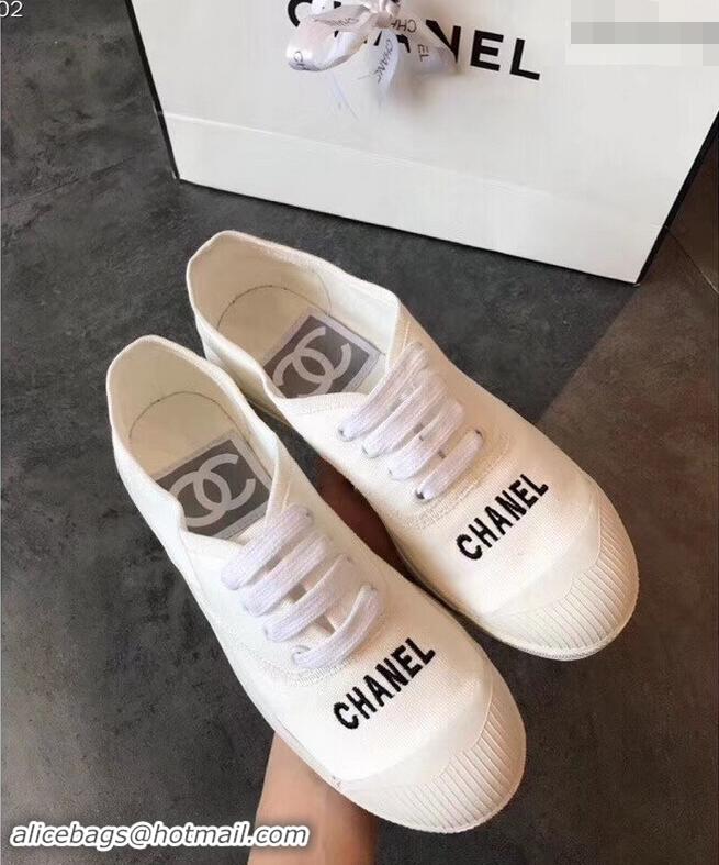 Duplicate Chanel Front Logo Canvas Sneakers G94301 White ​2019