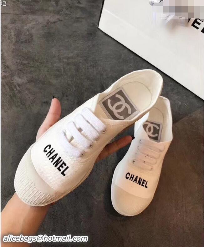 Duplicate Chanel Front Logo Canvas Sneakers G94301 White ​2019