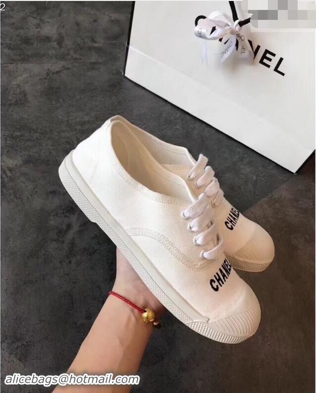 Duplicate Chanel Front Logo Canvas Sneakers G94301 White ​2019