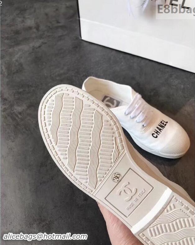 Duplicate Chanel Front Logo Canvas Sneakers G94301 White ​2019