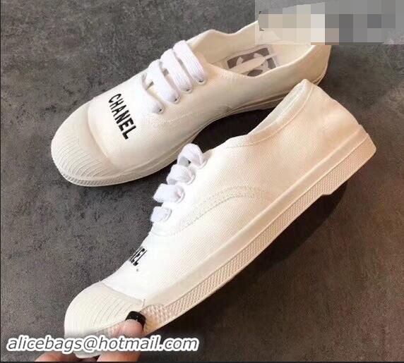 Duplicate Chanel Front Logo Canvas Sneakers G94301 White ​2019