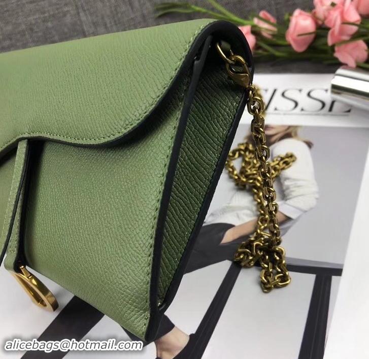 Shop Cheap Dior Large Saddle Wallet on Chain Clutch in Grained Calfskin 500523 Green 2019