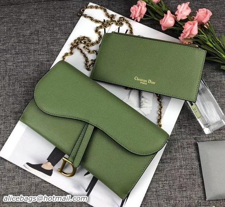 Shop Cheap Dior Large Saddle Wallet on Chain Clutch in Grained Calfskin 500523 Green 2019