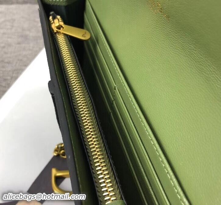 Shop Cheap Dior Large Saddle Wallet on Chain Clutch in Grained Calfskin 500523 Green 2019