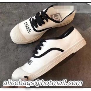 Cheap Chanel Front Logo Canvas Sneakers G94301 Black/White 2019