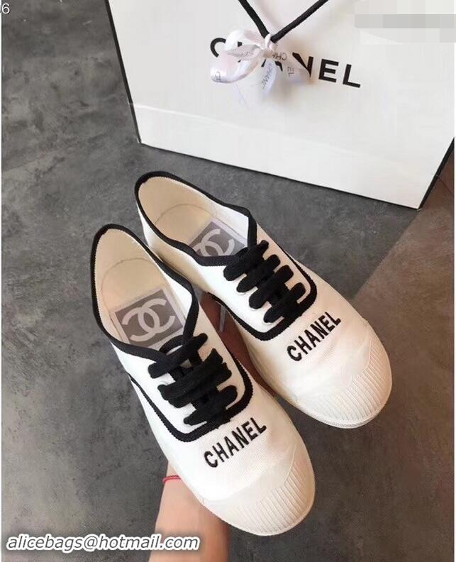 Cheap Chanel Front Logo Canvas Sneakers G94301 Black/White 2019