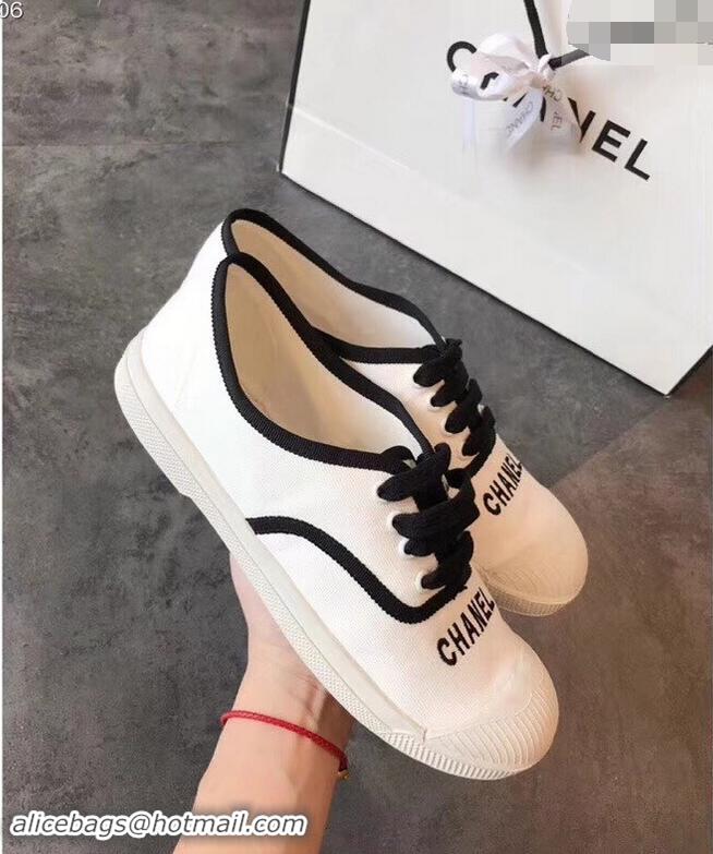 Cheap Chanel Front Logo Canvas Sneakers G94301 Black/White 2019