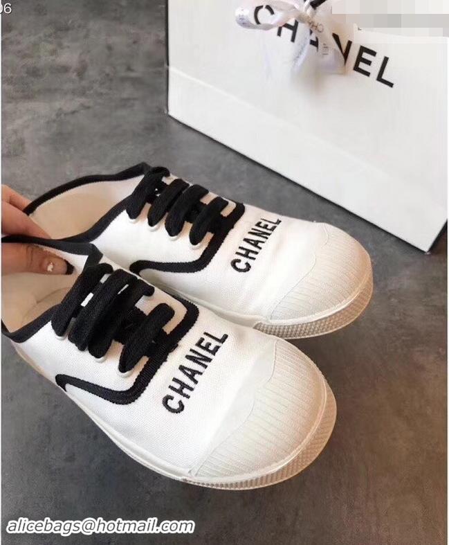 Cheap Chanel Front Logo Canvas Sneakers G94301 Black/White 2019