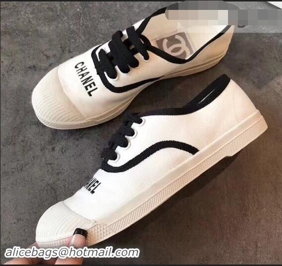 Cheap Chanel Front Logo Canvas Sneakers G94301 Black/White 2019