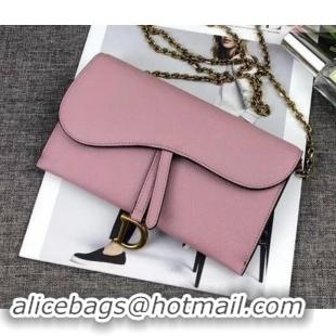 Generous Dior Large Saddle Wallet on Chain Clutch in Grained Calfskin 500523 Pink 2019