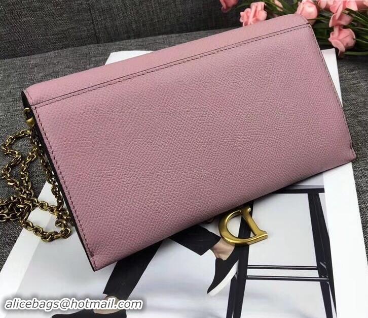 Generous Dior Large Saddle Wallet on Chain Clutch in Grained Calfskin 500523 Pink 2019