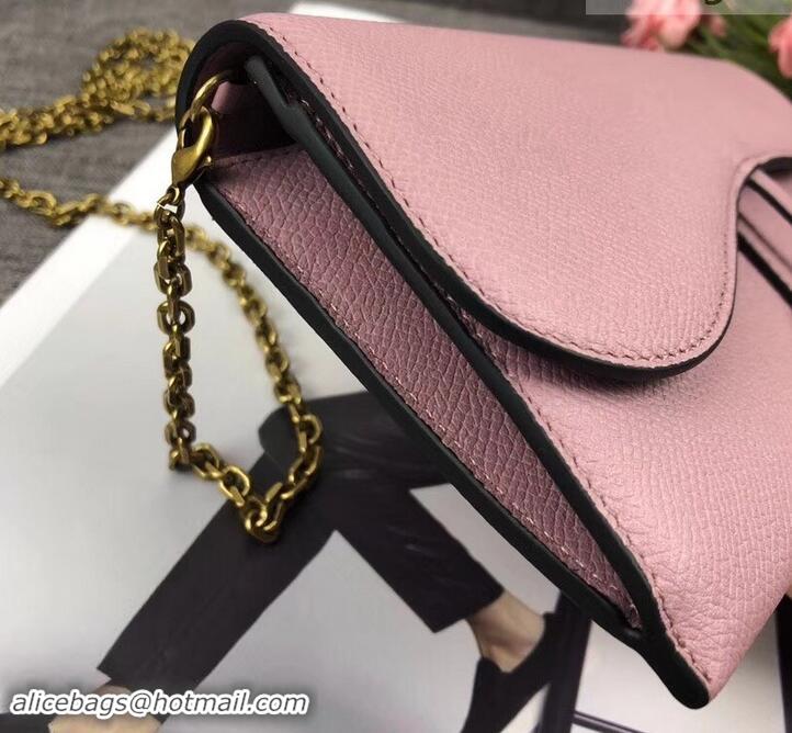 Generous Dior Large Saddle Wallet on Chain Clutch in Grained Calfskin 500523 Pink 2019