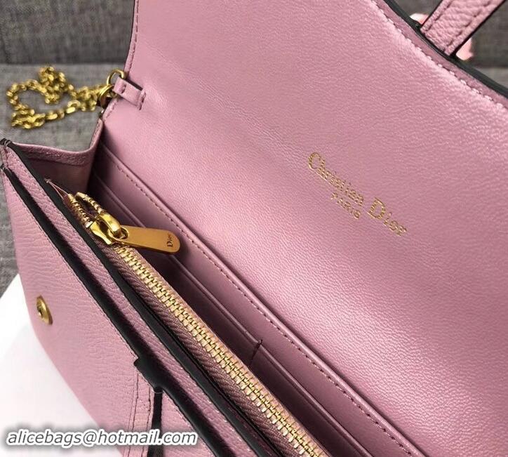 Generous Dior Large Saddle Wallet on Chain Clutch in Grained Calfskin 500523 Pink 2019