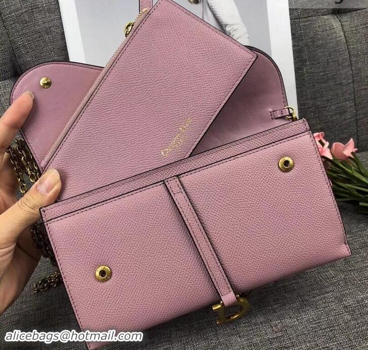 Generous Dior Large Saddle Wallet on Chain Clutch in Grained Calfskin 500523 Pink 2019