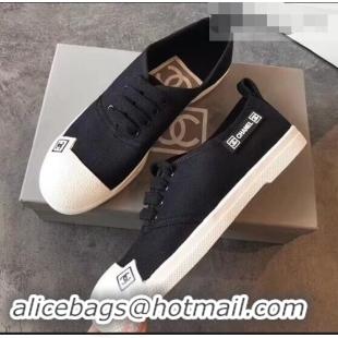 Discount Chanel Vintage Logo Canvas Sneakers 904304 Black 2019