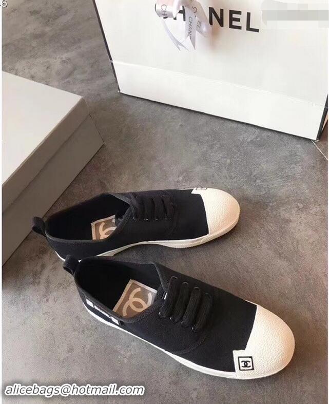 Discount Chanel Vintage Logo Canvas Sneakers 904304 Black 2019