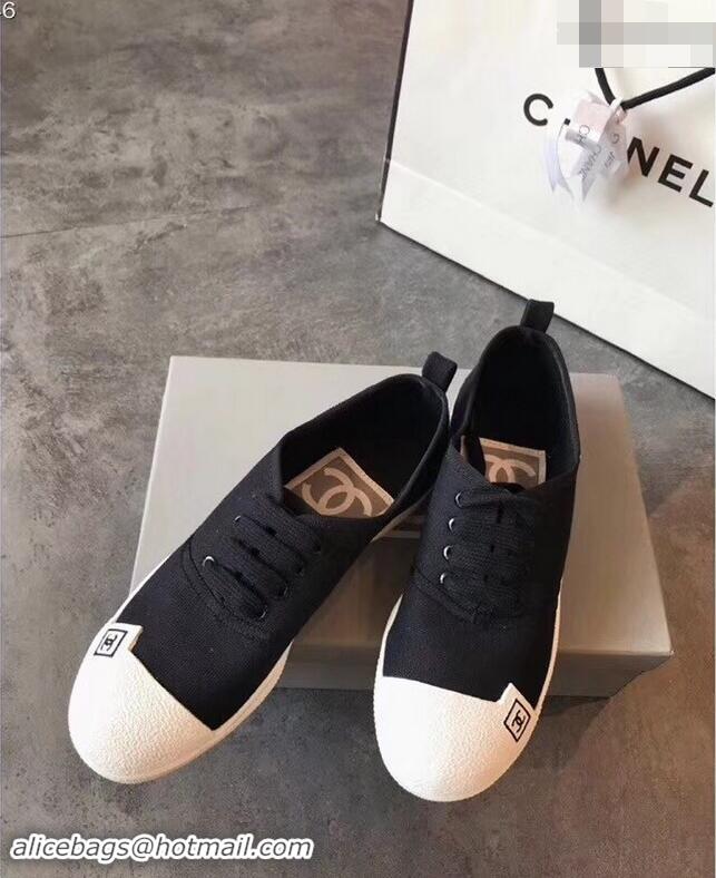 Discount Chanel Vintage Logo Canvas Sneakers 904304 Black 2019