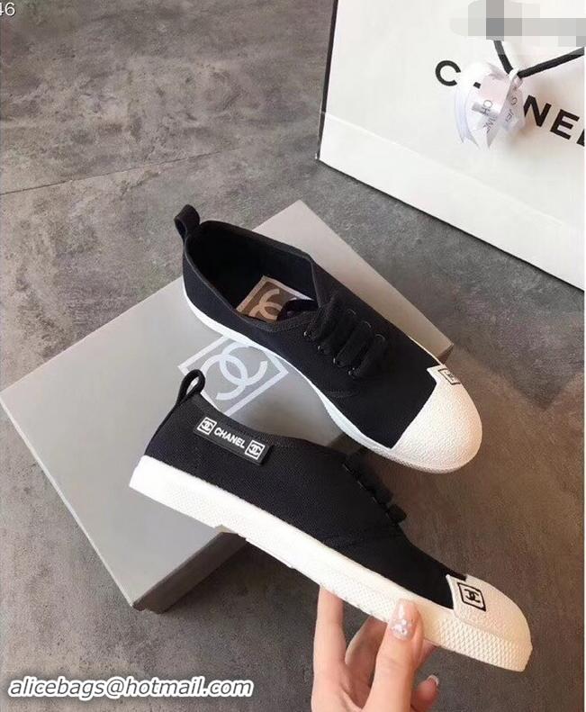 Discount Chanel Vintage Logo Canvas Sneakers 904304 Black 2019