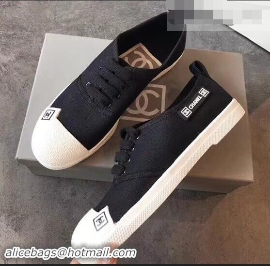 Discount Chanel Vintage Logo Canvas Sneakers 904304 Black 2019