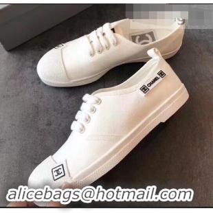 Stylish Chanel Vintage Logo Canvas Sneakers 904304 White 2019