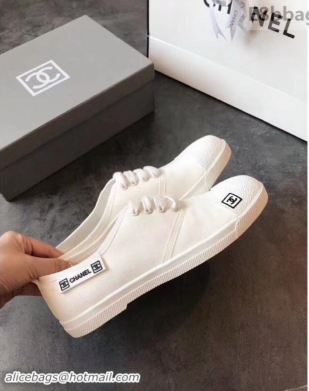 Stylish Chanel Vintage Logo Canvas Sneakers 904304 White 2019