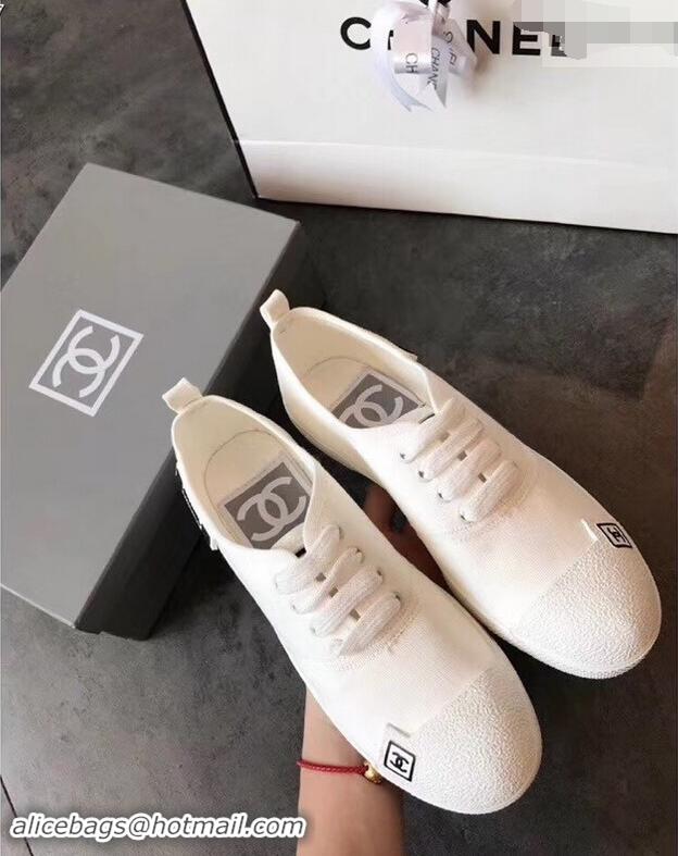 Stylish Chanel Vintage Logo Canvas Sneakers 904304 White 2019