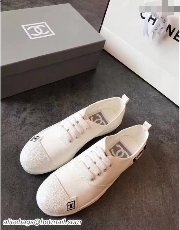 Stylish Chanel Vintage Logo Canvas Sneakers 904304 White 2019