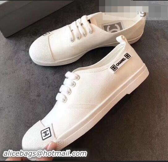 Stylish Chanel Vintage Logo Canvas Sneakers 904304 White 2019