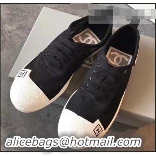 Modern Chanel Vintage Logo Lace Canvas Sneakers 904305 Black 2019